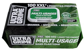 UltraGrime Pro Multiuso, senza plastica, salviettine industriali per rimuovere macchie di grasso, olio, vernice e inchiostro, 100 salviettine umidificate XXL, 38 cm x 25 cm