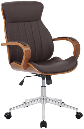 CLP Bürostuhl ergonomisch Melilla, Höhenverstellbar und Drehbar, mit kippbarer Rückenlehne und Armlehnen aus Kunstleder, Schreibtischstuhl - Farbe walnuss/braun
