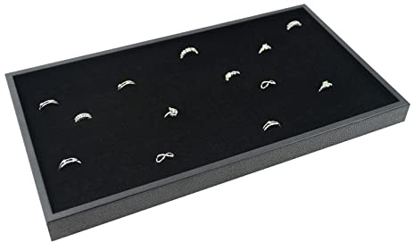 2,5 cm tiefes, schwarzes Kunststofftablett mit Auswahl an Perlenringen, Manschettenknöpfen, Ohrringen, Edelsteinen, Halsketten, Brillen, Juwelier-Displayeinsatz (Tablett mit schwarzem 72-Ring-Pad)