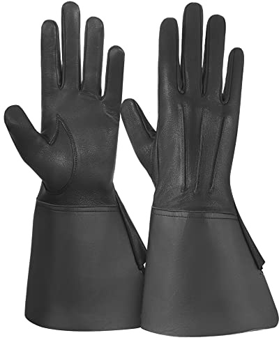 Daskz Leathers Men's Long Cuff Gauntlets Gloves Piper Drummer Band Gloves (Black, M)