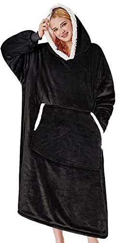 mebiusyhc Oversized Hoodie Blanket Fluffy Fleece Blanket Hoodie Hooded Blanket Deep Pockets, Cozy Warm Fleece Sherpa Blanket, Gifts Adults Mom Wife Girlfriend Men, One size fits all