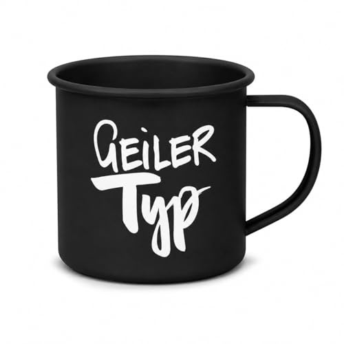 ReWu Geiler Typ Metallbecher 350 ml, schwarz | Pulverbeschichtetes Metall, Lebensmittelecht, Campingbecher, Leicht & robust, Geschenk für Männer