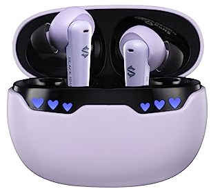 Black Shark Wireless Earbuds with Charging Case, Bluetooth 5.1 Kopfhörer mit Mikrofon für iPhone/Android, Music & Gaming Dual Model, IPX5 Waterproof, Emoji LED Light 24Hrs Playtime In Ear, Purple
