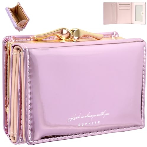 LEcylankEr Geldbörse für Damen Klein - Dreifach Gefaltete Geldbeutel mit Mehreren Fächern, Umklappen Portemonnaie für Frauen mit Münzfach (A - lila)