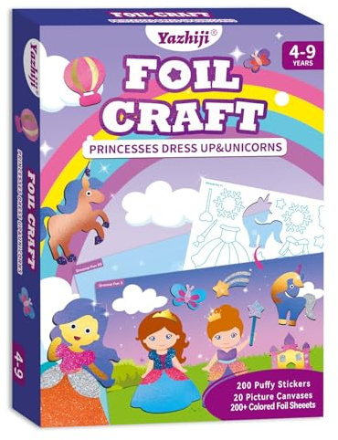 Yazhiji Folienkunst-Bastelsets für Kinder, Tiere, Unicorns Princess Spaßaktivität für Kinder, DIY-Bastelgeschenke im Alter von 4 5 6 7 8 9 10 11 12 Kunstlieferantenspielzeug für Jungen und Mädchen