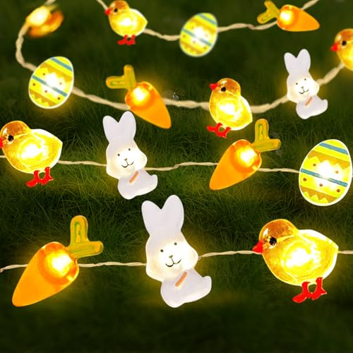 Påskdekoration, 6 m LED-ljuskedja, påskdekoration, ljusslinga, varmvit, påskkycklingar, ljuskedja, LED-ljuskedja för vår, påsk, inomhus, utomhus, hem, fest, bord, träddekoration