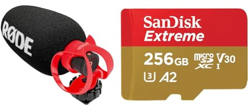 RØDE VideoMicro II – Ultra-kompaktes Richtrohrmikrofon für Kamera oder Mobilgerät, mit XLR & SanDisk Extreme microSDXC UHS-I Speicherkarte 256 GB + Adapter