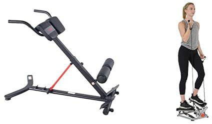 Sunny Health & Fitness Advanced Twist Stepper Machine, Portable Mini Stair Stepper, Resistance Bands + Unisex's Station-SF-BH620062 Hyperextension Roman Chair with Dip Station