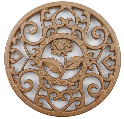 Bitray Trivet Mat Coaster Decorative Trivet Cast Iron with Three Pegs Heavy Duty Hot Pot Holder Pads Vintage Flower Pattern Pot Mat