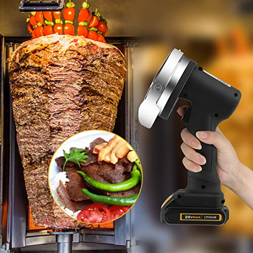 MLUENF Electric Barbecue, Professional Cordless Electric Turkish Kebab Knife, Automatic Doner Kebab Knife, Electric Kebab Slicer With 2 Blades Cutting, 8Mm Adjustable Thickness
