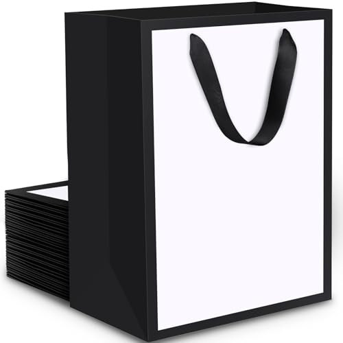 EUSOAR Papiertüten Schwarz Weiß - 20 Stück 230GSM Weiße Geschenktüten mit Henkel S 15x6x20 cm - Klein Papier Tragetaschen Weiss - Geschenktasche Papiertragetasche White Hochzeit Geburtstag