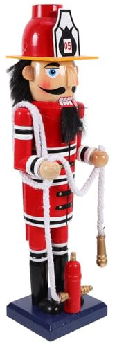 MAGICLULU Figura Dello Schiaccianoci Del Pompiere Tradizionale Pupazzo Di Schiaccianoci Di Natale In Legno Carino Bambola Dello Del Pompiere Per Centrotavola Da Tavolo Di