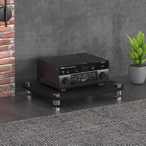 GUAWJRZDP Hölzerner Hi Fi Regal, Hi Fi Rack mit Stoßdämpfenden Füßen, Audio Rack Hi Fi Regal, Record Player Stand for Entertainment-Stereo, Rack-Audio-Tower mit Metallstahlrahmen(Nero,1-Tier)