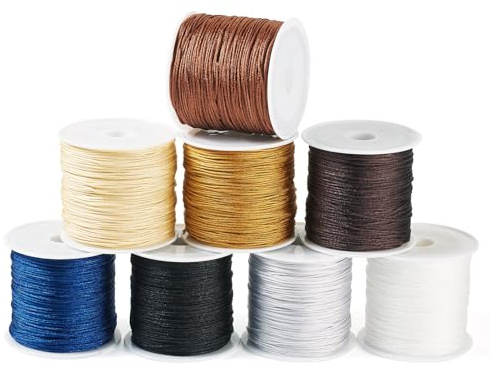 PandaHall 8 Rollen 0,8 mm Nylonschnur, geflochtenes Perlenfaden, chinesische Knotenschnur für Bastelarbeiten, Makramee, Freundschaftsarmbänder, Halsketten, Schmuckherstellung