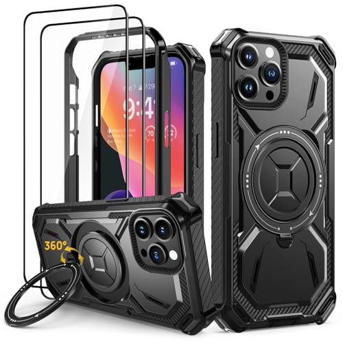 Lanhiem für iPhone 11 Pro Max Hülle, 360° Ring Ständer, Stoßfest, Schwarz | mit 2 Stück Schutzfolie, Robust Bumper Schutzhülle, Militärischer Armor Kratzfest Handyhülle für iPhone 11 Pro Max Case