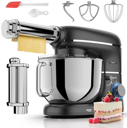 Fentic Impastatrice Planetaria con Macchina per la Pasta – 2000W – Robot da Cucina con Macchina per Pasta Fresca – Macchina Pasta - 6,2L Ciotola in Acciaio Inossidabile (Nero)