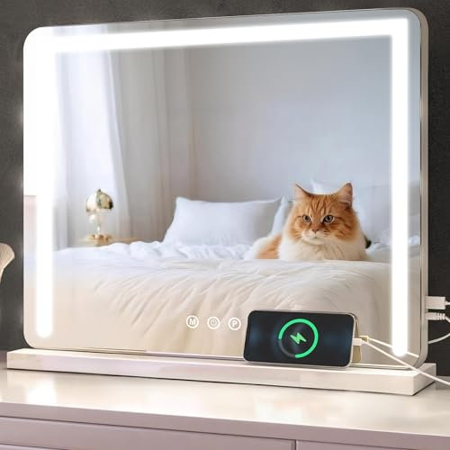 baklon Specchio Trucco con Luci, 50x40cm Hollywood Specchio Trucco con Luce LED, Specchio da Tavolo con Controllo Tattile e 3 Modalità di Illuminazione - Vanity Mirror Make Up