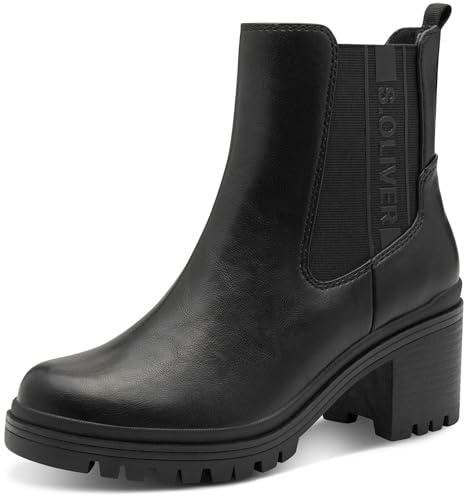 s.Oliver Damen Stiefeletten mit Reißverschluss Blockabsatz, Schwarz (Black), 39 EU