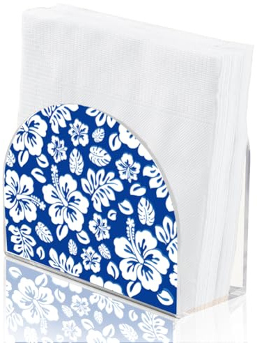 SUPERDANT Serviettenhalter Aus Acryl Mit Hibiskusblüten Blaue Und Weiße Blumen Cocktail Serviettenhalter Aus Acryl Papierhandtuchhalter Aus Acryl Für Küche Esstisch Arbeitsplatte