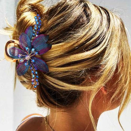 Reaky Haarklammer mit Blumenmotiv, goldfarben, Metall, Strass, Haarschmuck für Damen