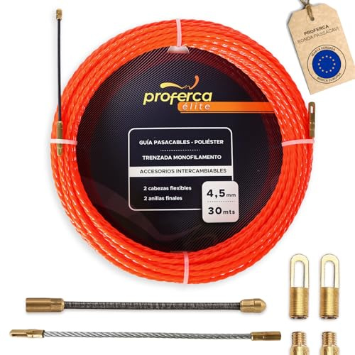 PROFERCA Sonda Passacavi Professionale 4.5mm 30 metri | Sonda Elettricista | Accessori Intercambiabili | Molla Elettricista