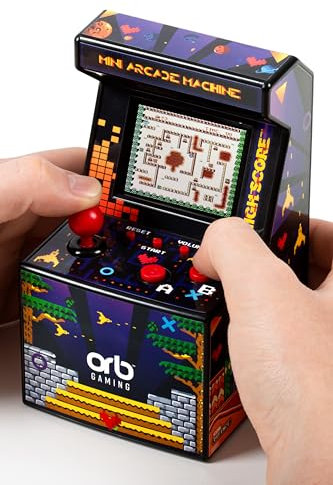 Orb - Mini Arcade Machine, 300 in-Built Games, 8-Bit Retro Arcade Games, 2.5” Full Colour Screen, 8-Way Joystick, 2 Buttons, Volume Control