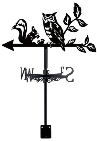 SUPERDANT Banderuola Segnavento A Forma di Gufo Scoiattolo Indicatore Della Direzione Del Vento In Metallo Strumento di Misurazione Installazione Sul Tetto Banderuola Segnavento per Giardino Nero