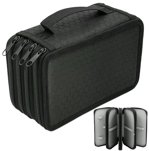 Federmäppchen Groß XXL, 72 Slots Federmappe Große Kapazität 20x12.5x8.7cm Portable Wasserdicht Federtasche Groß mit Reißverschluss Tragegriff für Buntstifte, Marker, Kugelschreiber, Schwarz