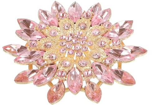 PATIKIL Broche de Flor con Strass, Broche de Solapa de Girasol de Cristal Grande para Mujer para Bodas Fiestas Cumpleaños Bailes Banquetes Vestido Ropa Sombrero Bolso Decoración, Rosa