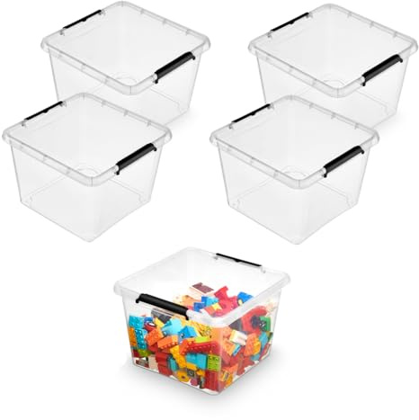 Kreher® Aufbewahrungsboxen Kleiderbox 'Simple Store' mit Deckel in Transparenter Ausführung. 25 Liter Volumen, lebensmittelecht, BPA-frei. Aus robustem Kunststoff. Stapel- und nestbar. (5)