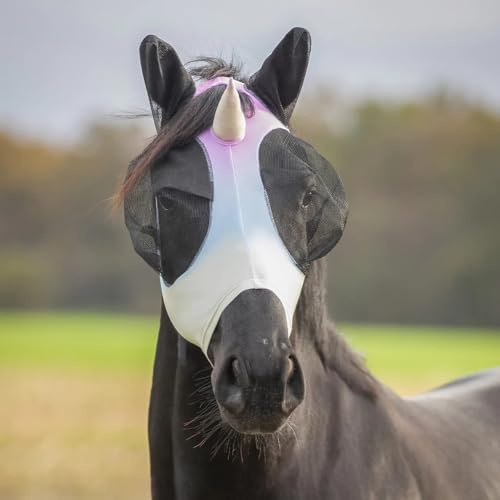 netproshop Fliegenmaske Unicorn im Einhorn-Look Ohren- und Augenteil aus Mesh Öffnung für Stirnhaar Gr. Shetty bis Full, Groesse:Shetty, Farbe:Unicorn