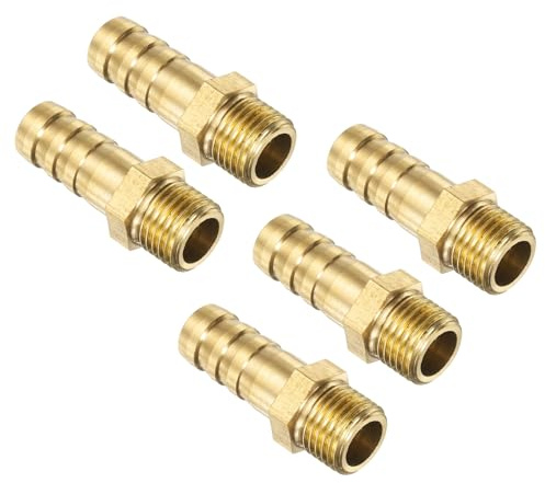 QUARKZMAN 5 Stück M12-1.25 ID 10mm Schlauchverbinder Messing, Gartenschlauch Benzinschlauch zu Barb Passend Schlauch Gewindestutzen Rohrarmatur Adapter Verbinder für Wasser Kraftstoff Luft