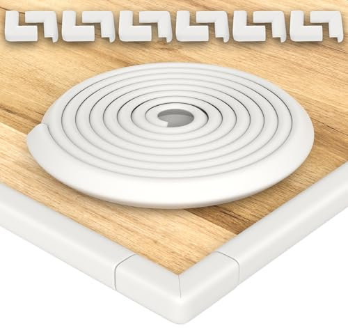 Hoffenbach Protection en Mousse pour Bords & Coins – Bande Sécurité 6,2m pour Table &12x Coussins d’Angle –Meubles & Lit Bébé – Adhésifs Antichoc (Blanc Cassé)