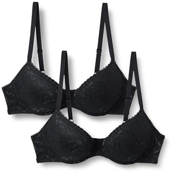 Amazon Essentials Sujetador Push-Up con Relleno y Aros, de Encaje Elástico Mujer, Paquete de 2