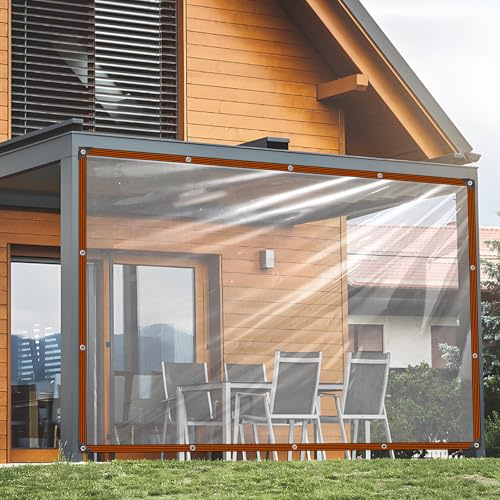 Lona transparente con ojales, 2 x 2 m, lona transparente para muebles de jardín, impermeable, resistente a la intemperie, transparente, para protección contra las inclemencias del tiempo