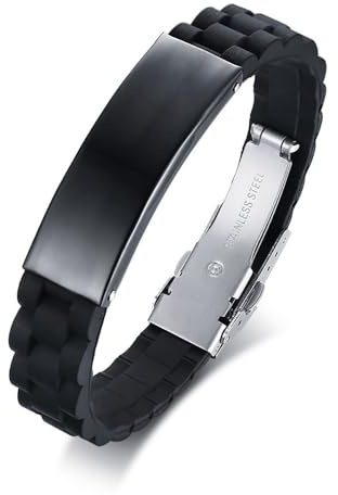 IMINI Braccialetto minimalista in silicone per uomo e donna, cinturino in acciaio inox lucidato, accessorio per stile di vita attivo, gioiello personalizzato da 18 a 22,5 cm, Medio, Silicone, Nessuna