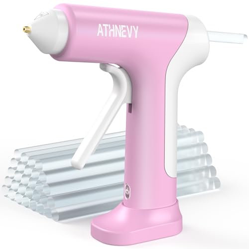 Akku Heißklebepistole 4V 20W, 10S Schnelles Aufheizen, 30 Mini Klebesticks (7×100 mm), USB-C Wiederaufladung, Anti-Tropf-Düse, Automatische Abschaltung, Für DIY, Bastelarbeiten, Reparaturen (Rosa)