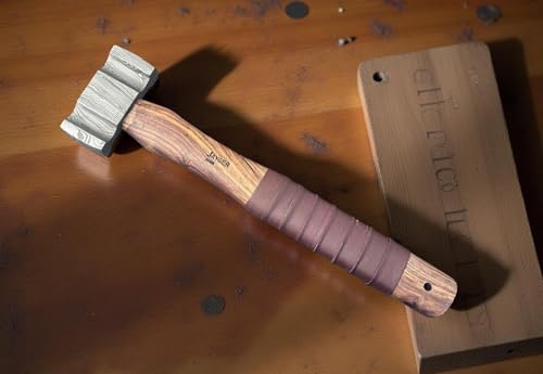 Jayger Handmade Damascus Steel Club Hammer-Wood Handle, Leather grip-Blacksmith-22 0z-Fully Functional-Folded Steel with True Layers,