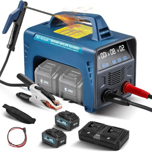 GJBMXSM Soldadora De Arco MMA 160 A con Batería Integrada 2 X 6 Ah, con Luz Trabajo LED Y Puerto USB, Soldadora Inversor IGBT De Arranque En Caliente, para Construcción Al Aire Libre