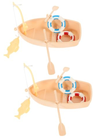 MILISTEN 2 Sätze Simuliertes Fischerbootmodell deko Spielzeugboot kleines Boot Mini- -Ornament-Miniaturen Puppenhaus-Miniaturboot Boot-Kanu-Bastelspielzeug -Segelboot Abs Khaki
