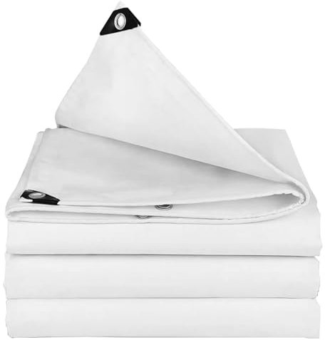 Bâche en toile résistante blanche multi-usages 600 g/m² pour meubles, camping-cars, véhicules, bateaux, camping et piscines – Protection imperméable 2 x 7,5 m