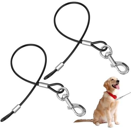 Alovez Hausleine für Hunde, Bissfeste Hundeleine Verlängerungsseil Kausicherfest Hundekette Metall Kabel Leine für Kleine Mittelgroße Hunde (Schwarz)