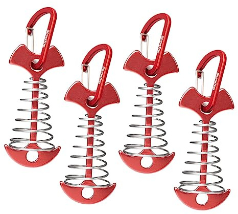 Toyvian Piquets De Tente en Forme De Poisson en Aluminium Rouge Ressort Rétractable, Lot De 4 Accessoires De Camping Robustes Et Légers pour Fixation De Bâche Et Usage Extérieur