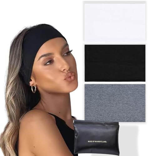 Fonyiunce 3 Piezas Diadema Mujer, Diadema Elástica, Diadema de Yoga Deportivo Banda, Mujer Deporte Turbantes, Antideslizante y Absorbente del Sudo, para Hacer Entrenamiento, Yoga, Correr