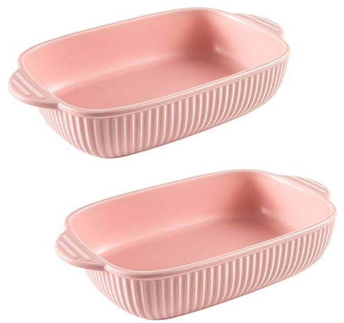 Jaamyears Juego de 2 platos rectangulares de cerámica para lasaña, aptos para horno, para cazuela, bandeja de cerámica para hornear