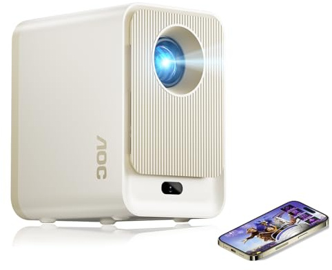 AOC 1080P Smart Projector,Fully Sealed,300 ANSI & 12000 Lumen & Auto Focus & Android 12.0,Projectors with Wifi6 and Bluetooth 5.2,250'' Screen, Portable Projector for Phone/PC/HDMI/USB, Home & Outdoor