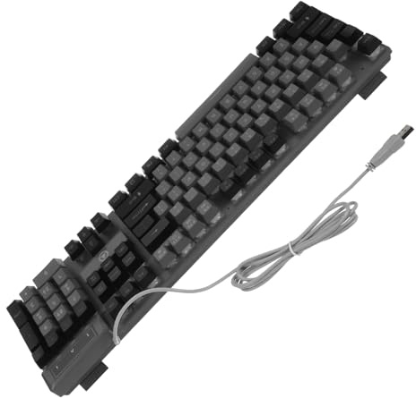 UKCOCO Clavier Mécanique USB Pleine Taille 104 Touches Noir Abs | Touches Suspendues, Plaque Arrière Renforcée Épaisse, Support Pliable pour Frappe Stable