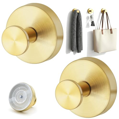 CTCEHL Saugnapf Haken,2 Stück SelbstklebendeHaken,Handtuchhaken Ohne Bohren,Saugnäpfe mit Hakens,Haken Saugnapf Extra Stark,Wiederablösbar,für Küche Badezimmer Glatte Fenster Wand Glas (Gold)