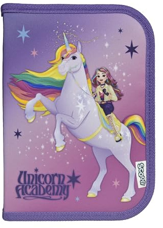 Scooli - Gefülltes Schüleretui Unicorn Academy - Federmäppchen mit hochwertigen Stiften & Zubehör - Ideal für Schule, Freizeit und unterwegs - ab 6 Jahren