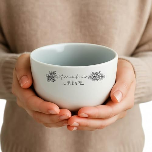 Générique Bol Marraine d’amour personnalisé avec prénoms – Cadeau Noël, Baptême ou Anniversaire – Bol céramique blanche 500 ml –